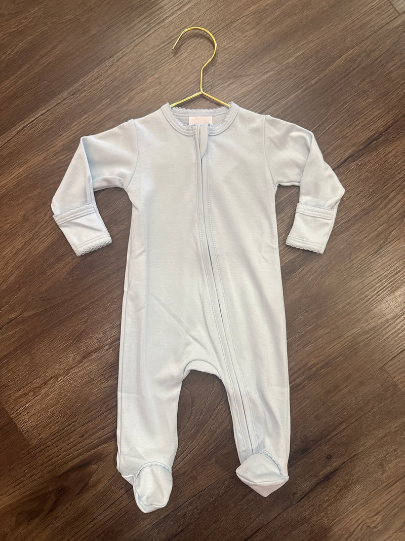 Cotton Zipper Footie - Baby Blue