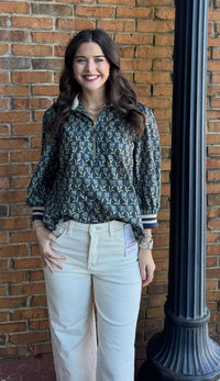 Entro Navy Half zip Floral shirt