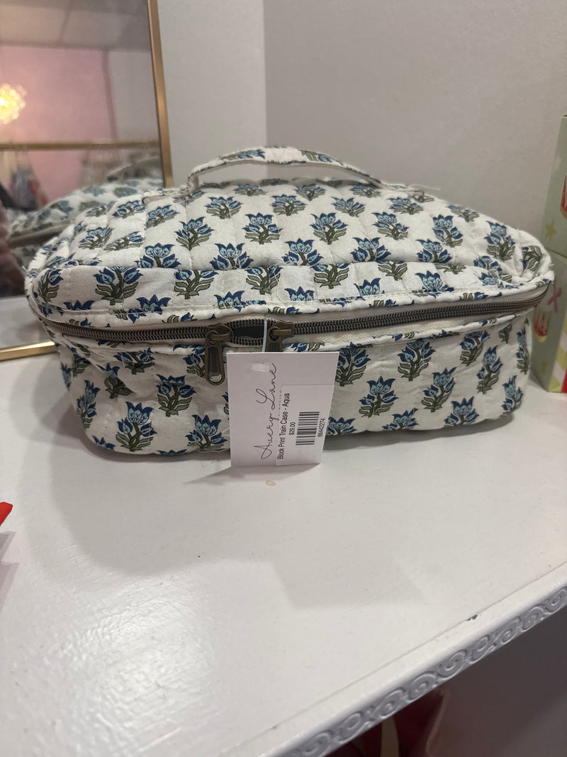 Block Print Train Case - Aqua