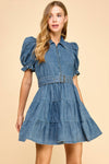 Denim Collared Cinched Waist Dress