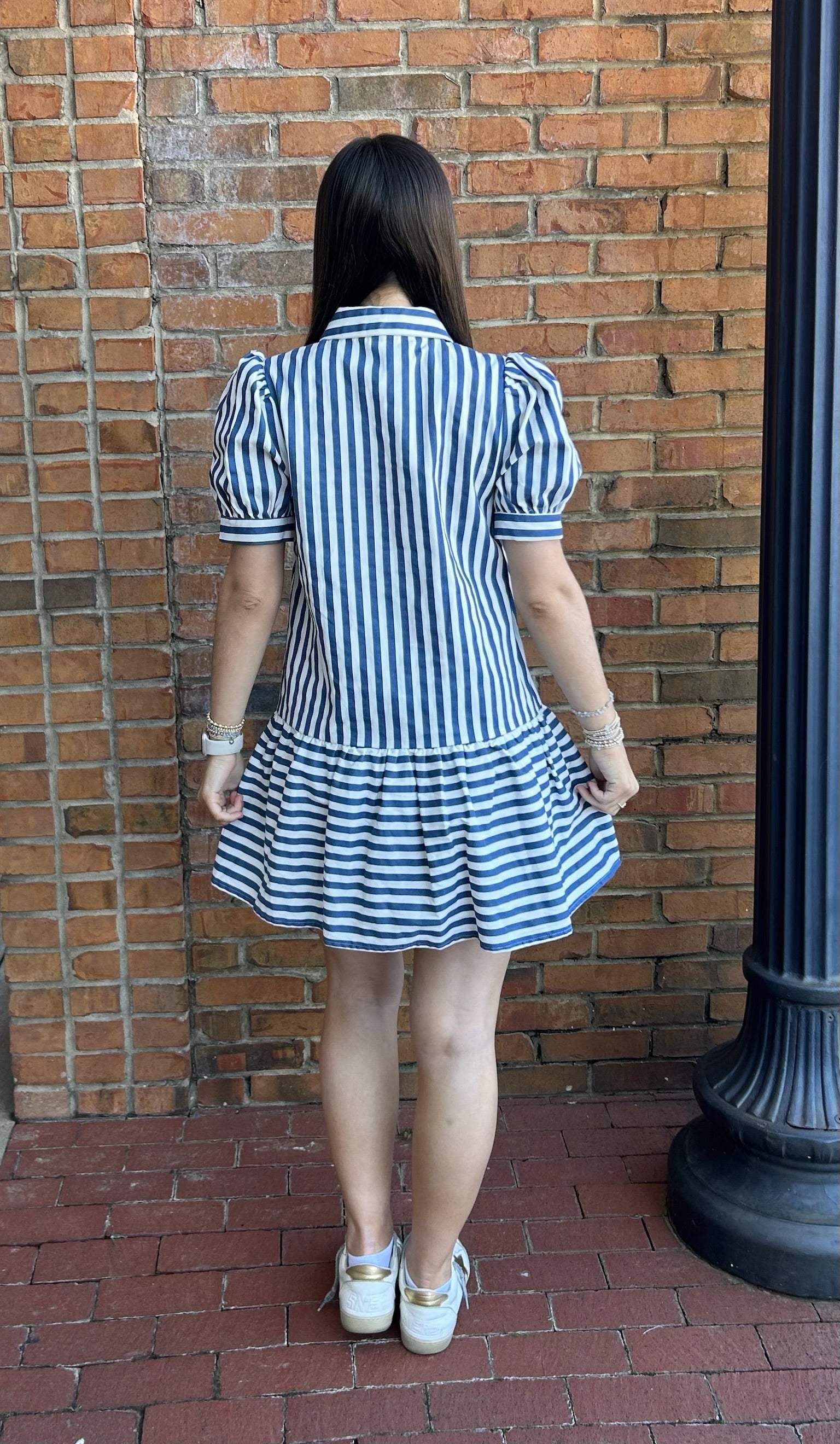 Stripped Short Sleeve Drop Waist Dress