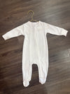 Cotton Zipper Footie - White w Pink Trim