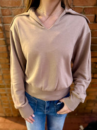 Wide Collar V-Neck Pullover - Taupe