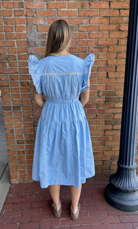 Chambray flutter sleeve poplin w lace