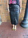 Black Faux Leather Skirt with Gold Button Detail
