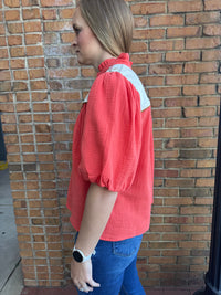 Rodeo Embroidered Puff Sleeve Blouse - Orange