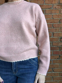 Pink and White Scallop Trim Sweater