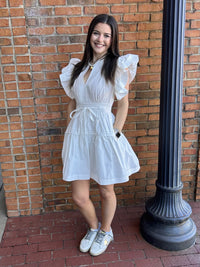 Flutter sleeve peplum poplin mini dress-white