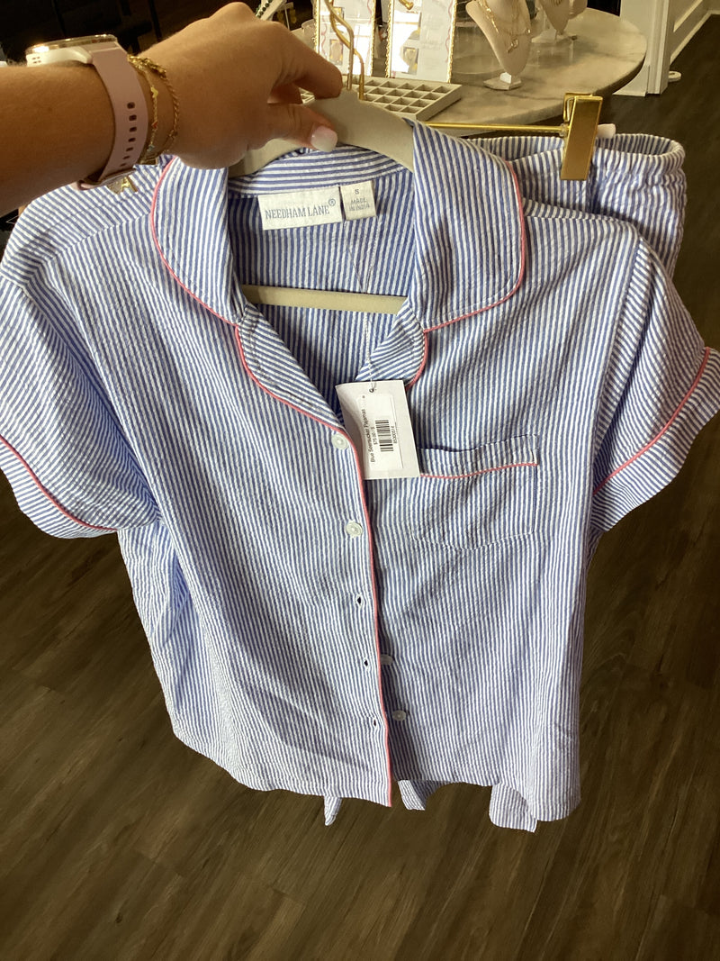 Blue Seersucker Pajamas