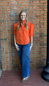 Orange Pinstripe Puff Sleeve Shirt