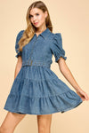 Denim Collared Cinched Waist Dress