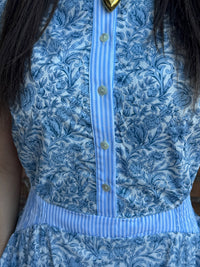 Blue and white floral print dress