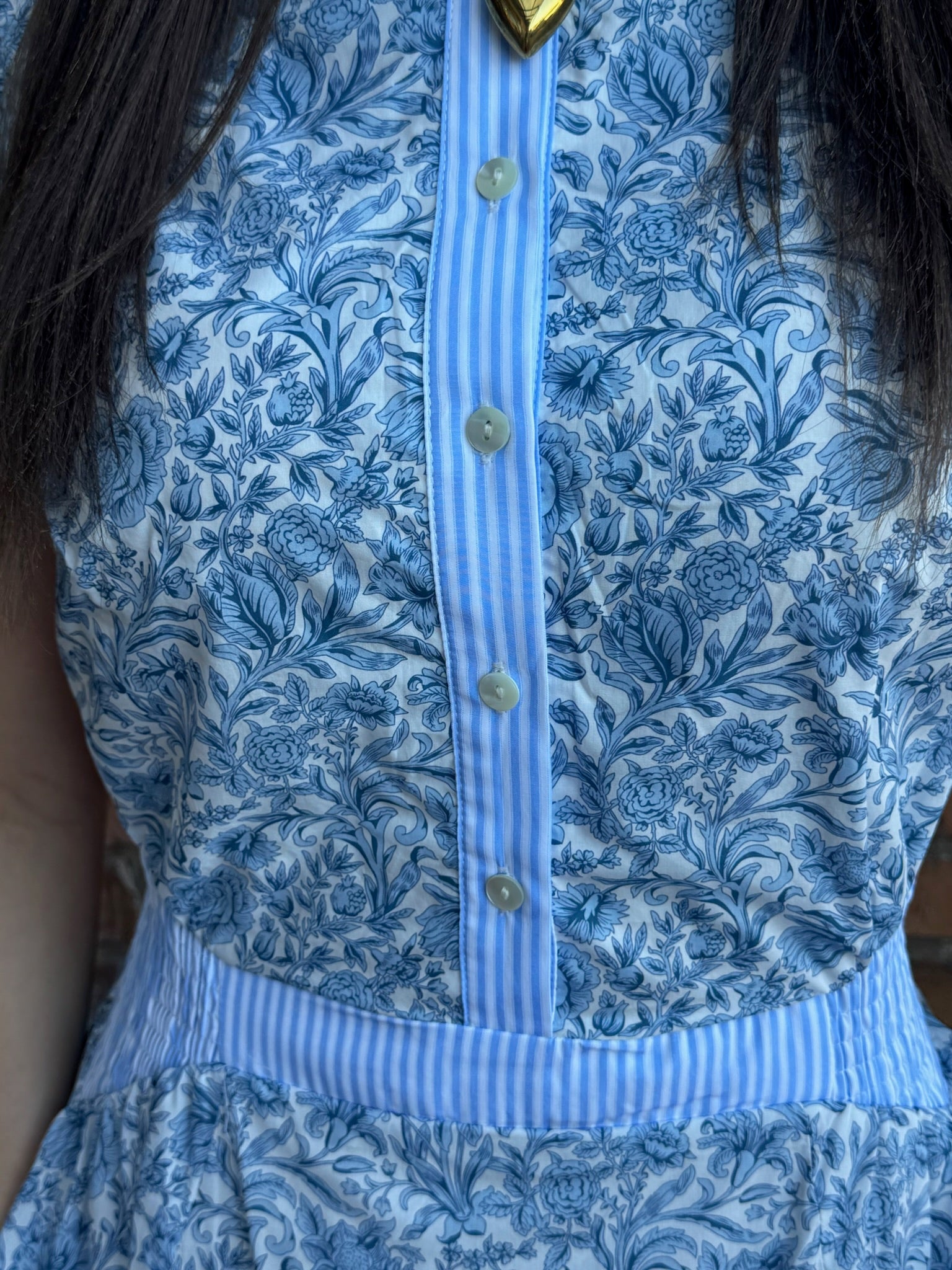 Blue and white floral print dress