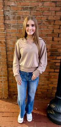 Wide Collar V-Neck Pullover - Taupe