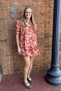 TCEC Floral Print Ruffled Mock Dress