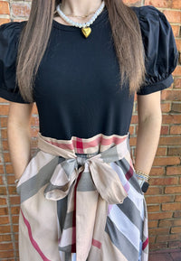 Taupe and Black Plaid Maxi Dress