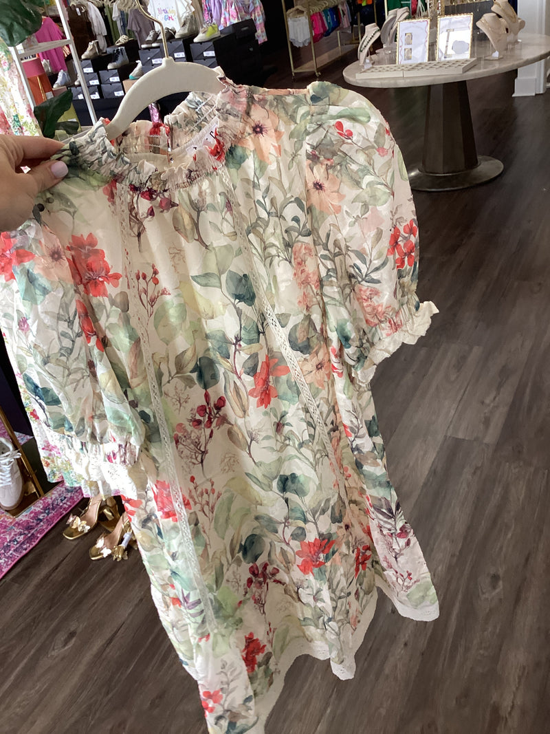 Floral Print Lace Trim Babydoll Dress