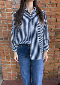 Striped navy poplin button up
