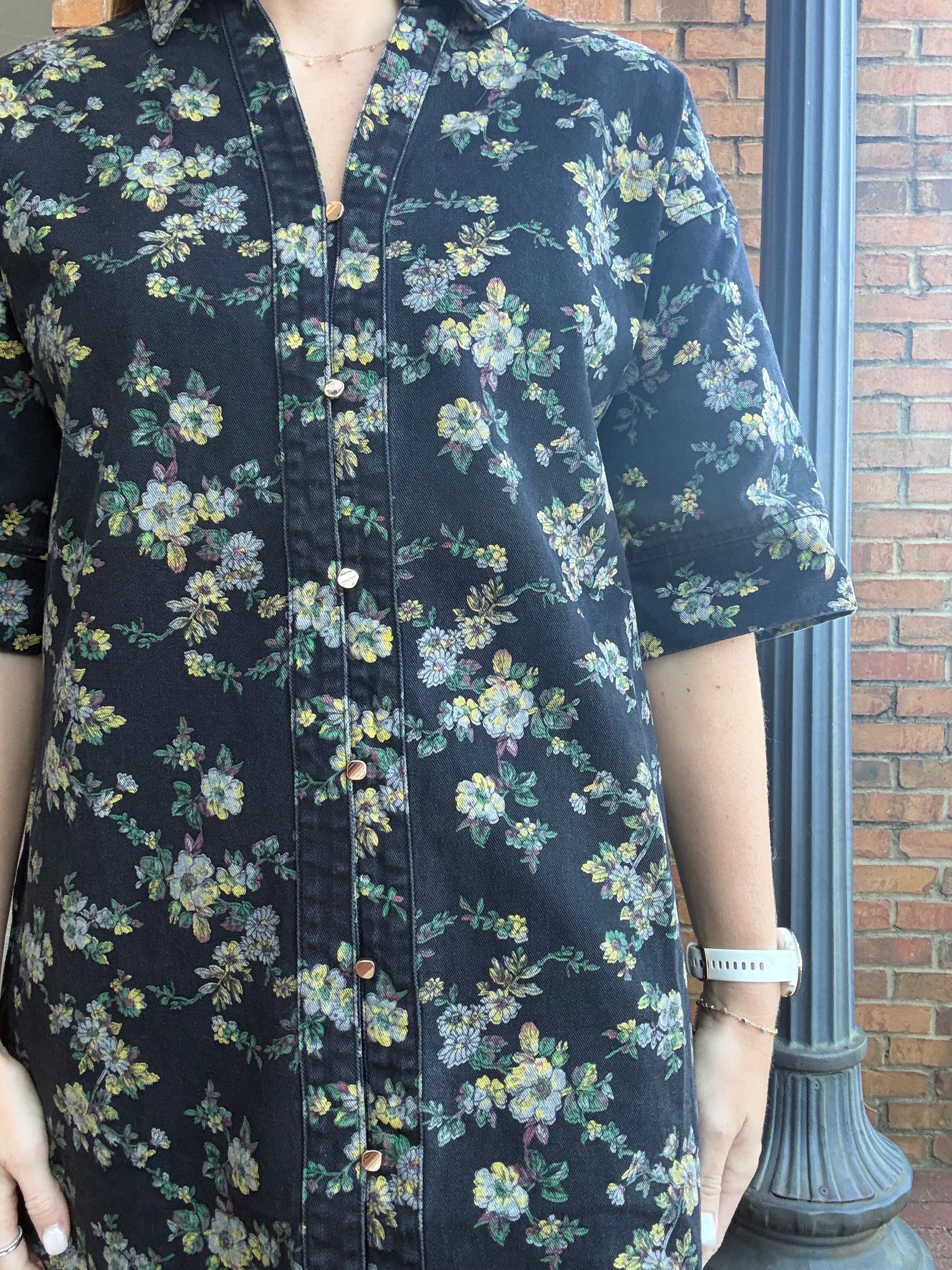 Entro Black And Floral Dress L Entro Black And Floral Dress L