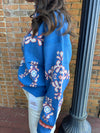 Long Sleeve Print Sweater - Blue and Orange