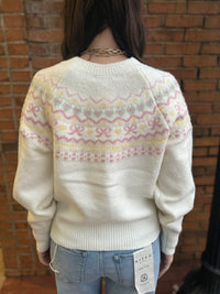 Cream Heart and Bow Button up Sweater