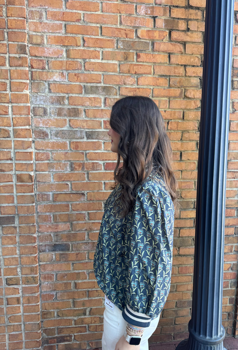 Entro Navy Half zip Floral shirt