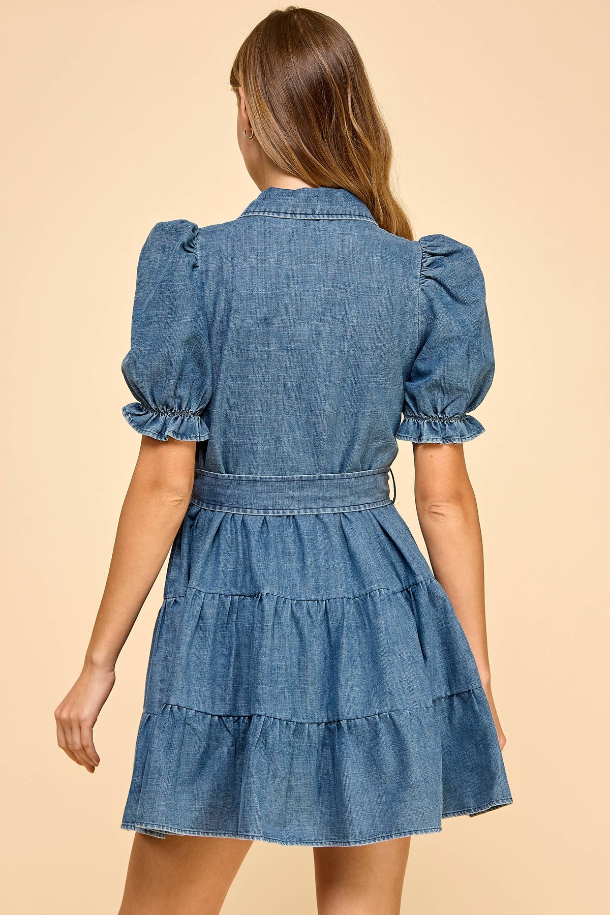 Denim Collared Cinched Waist Dress