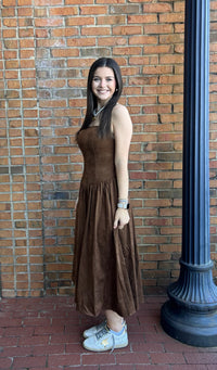 Suede midi dress-brown
