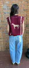 Burgundy Sleeveless Horse Knit Vest
