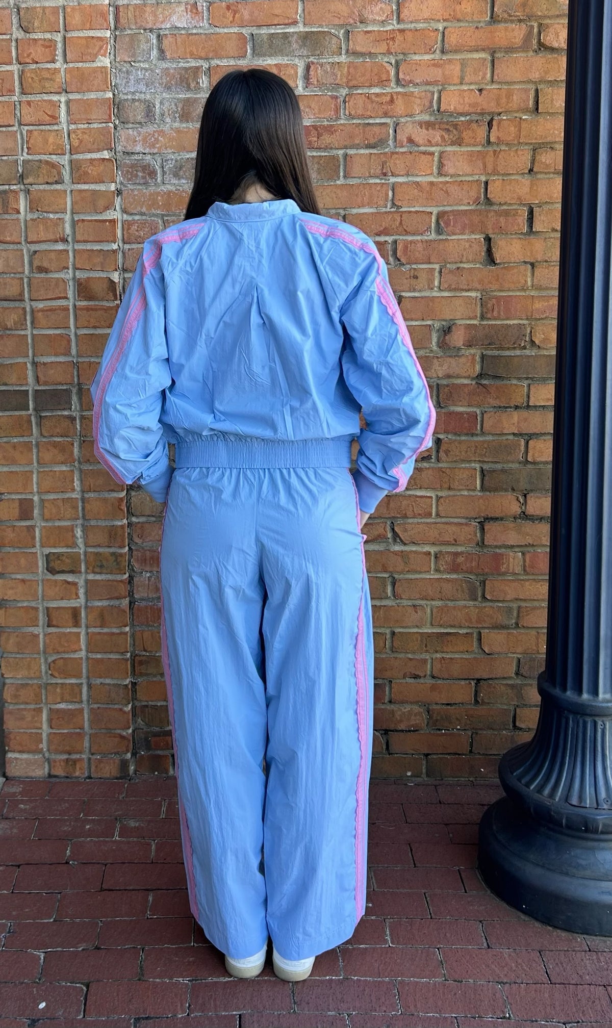 Track jacket with lace detail-sky blue
