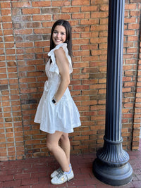 Flutter sleeve peplum poplin mini dress-white