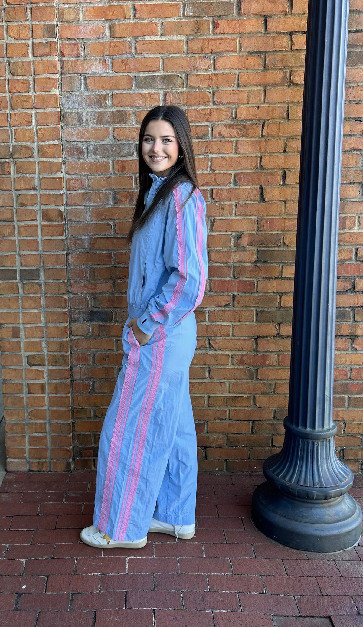 Track pants with lace detail-sky blue