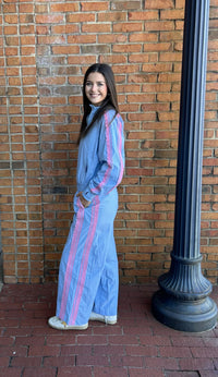 Track pants with lace detail-sky blue