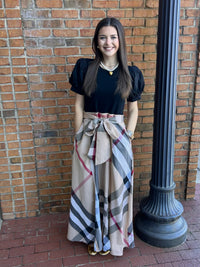 Taupe and Black Plaid Maxi Dress