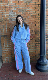 Track pants with lace detail-sky blue