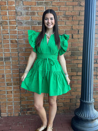 Kelly Green flutter sleeve peplum  mini dress
