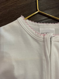 Cotton Zipper Footie - White w Pink Trim