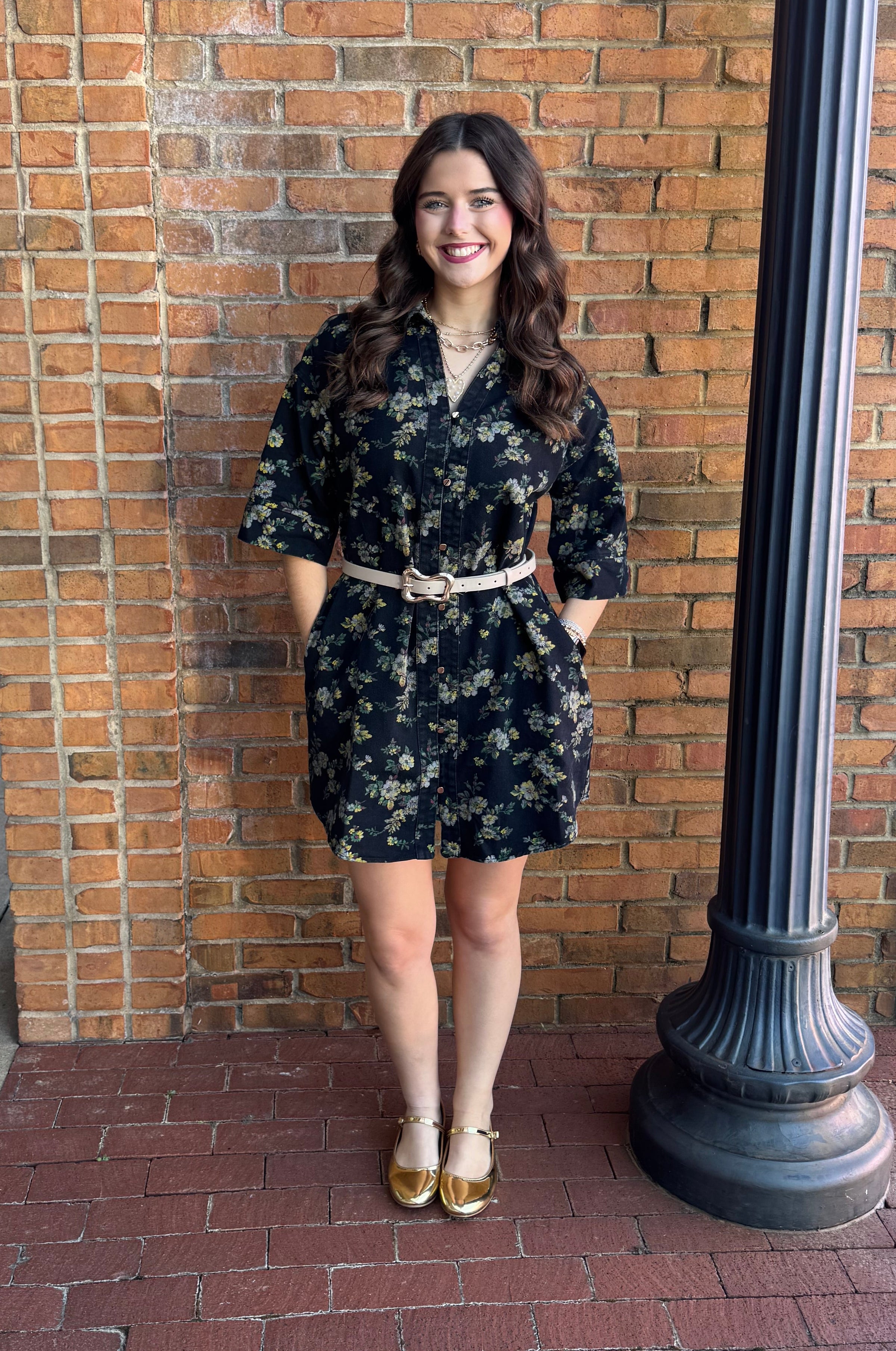Entro Black And Floral Dress L Entro Black And Floral Dress L