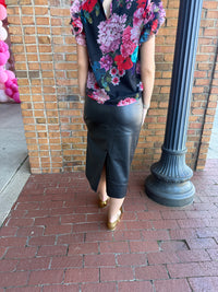 Black Faux Leather Skirt with Gold Button Detail