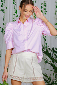 Pink Pinstriped Puff Sleeve