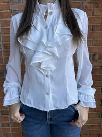 White blouse with rhinestone buttons