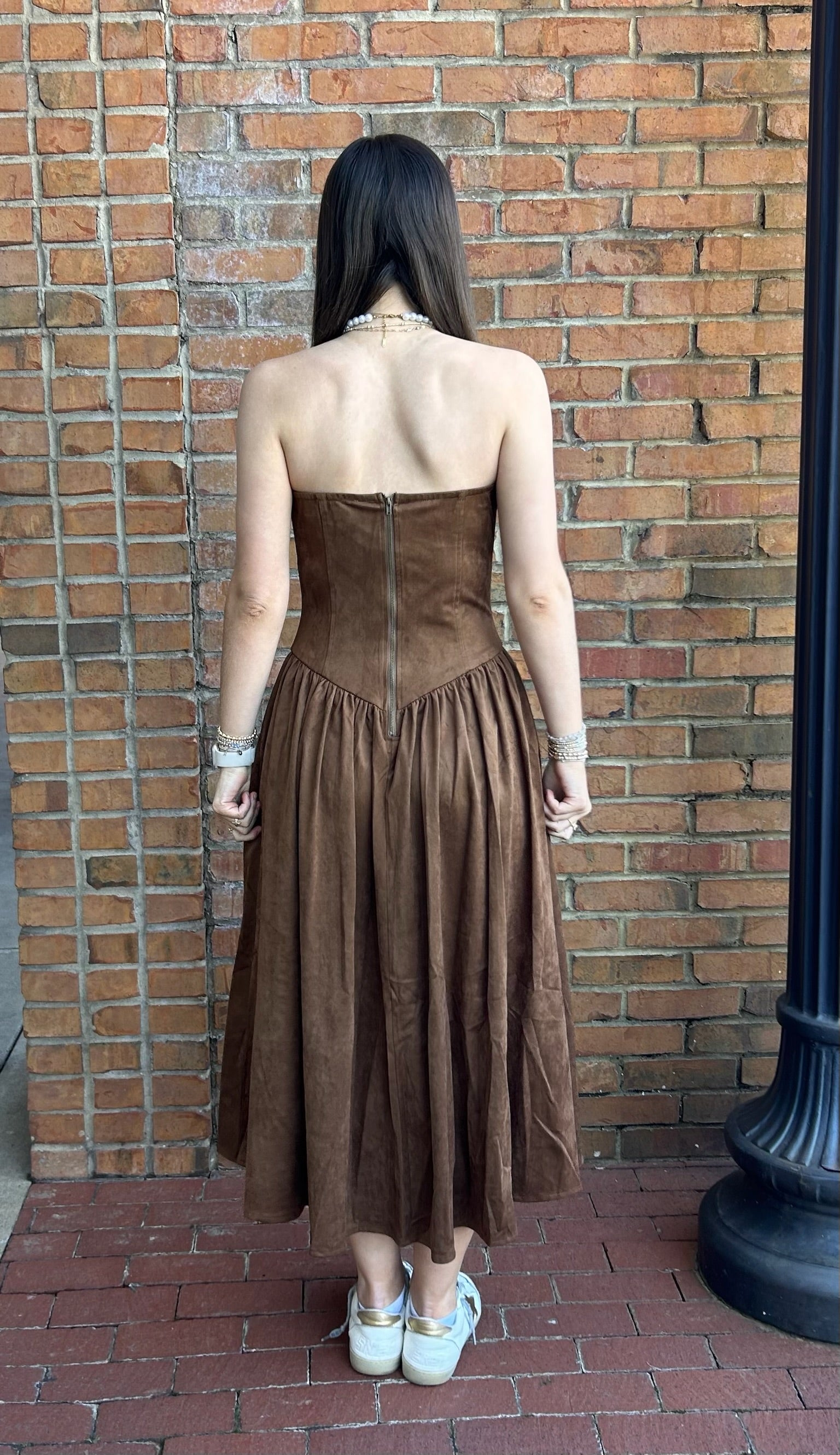 Suede midi dress-brown