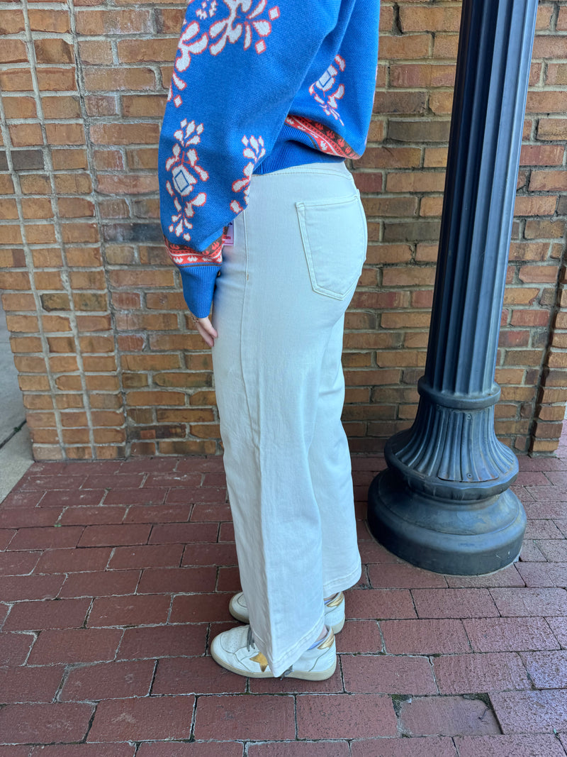 Cream High Rise Adjustable Jeans