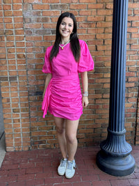 Fuchsia puff sleeve dress