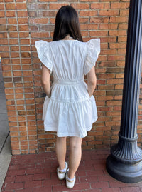 Flutter sleeve peplum poplin mini dress-white