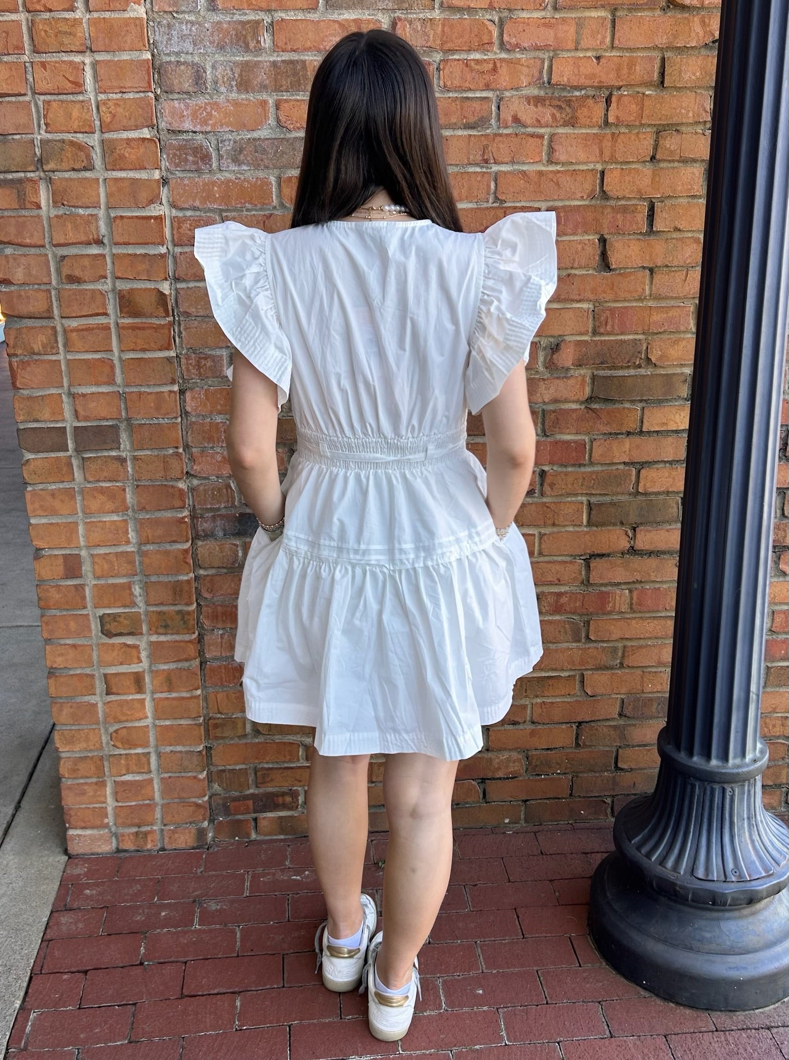 Flutter sleeve peplum poplin mini dress-white