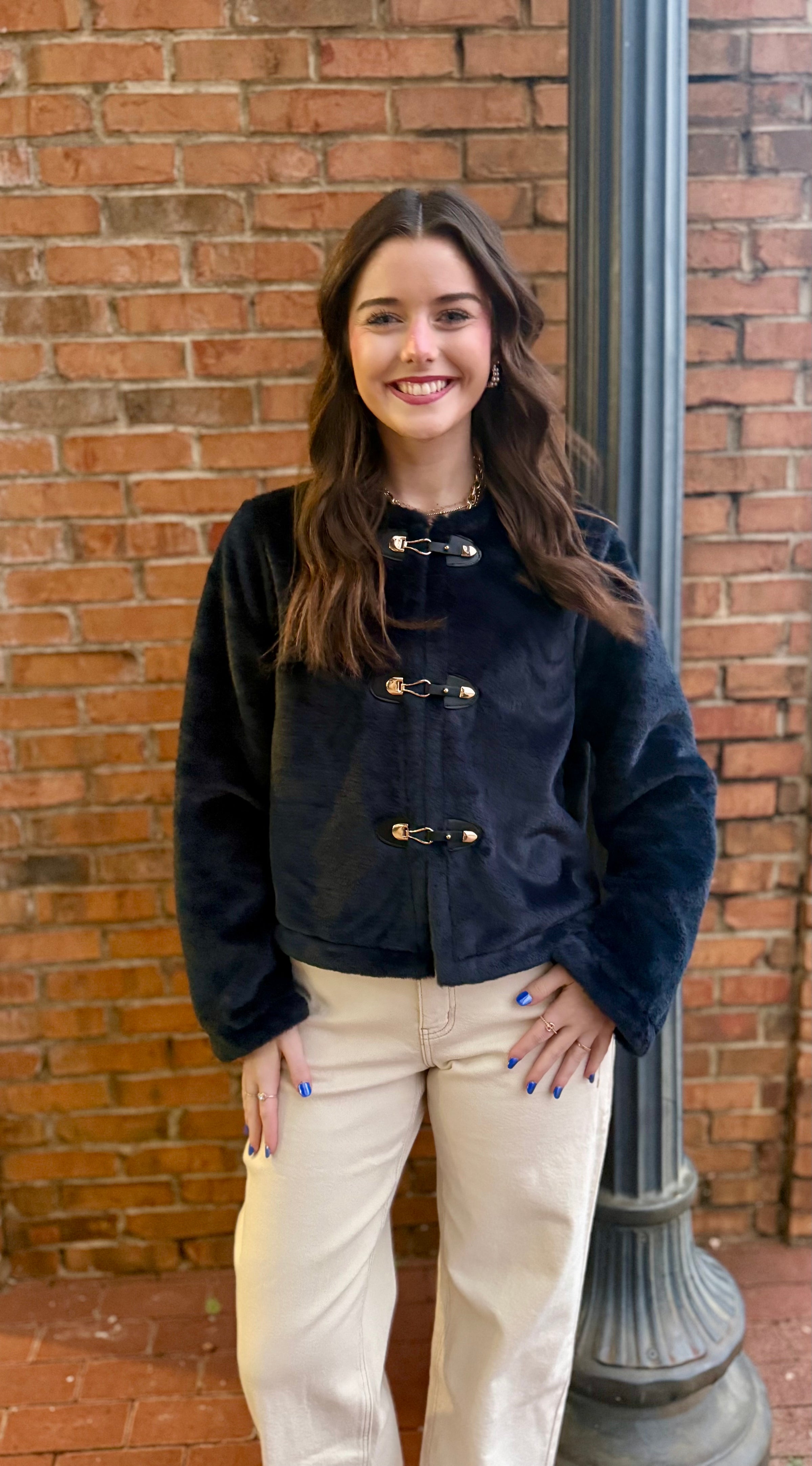 Navy faux Fur Crop Jacket
