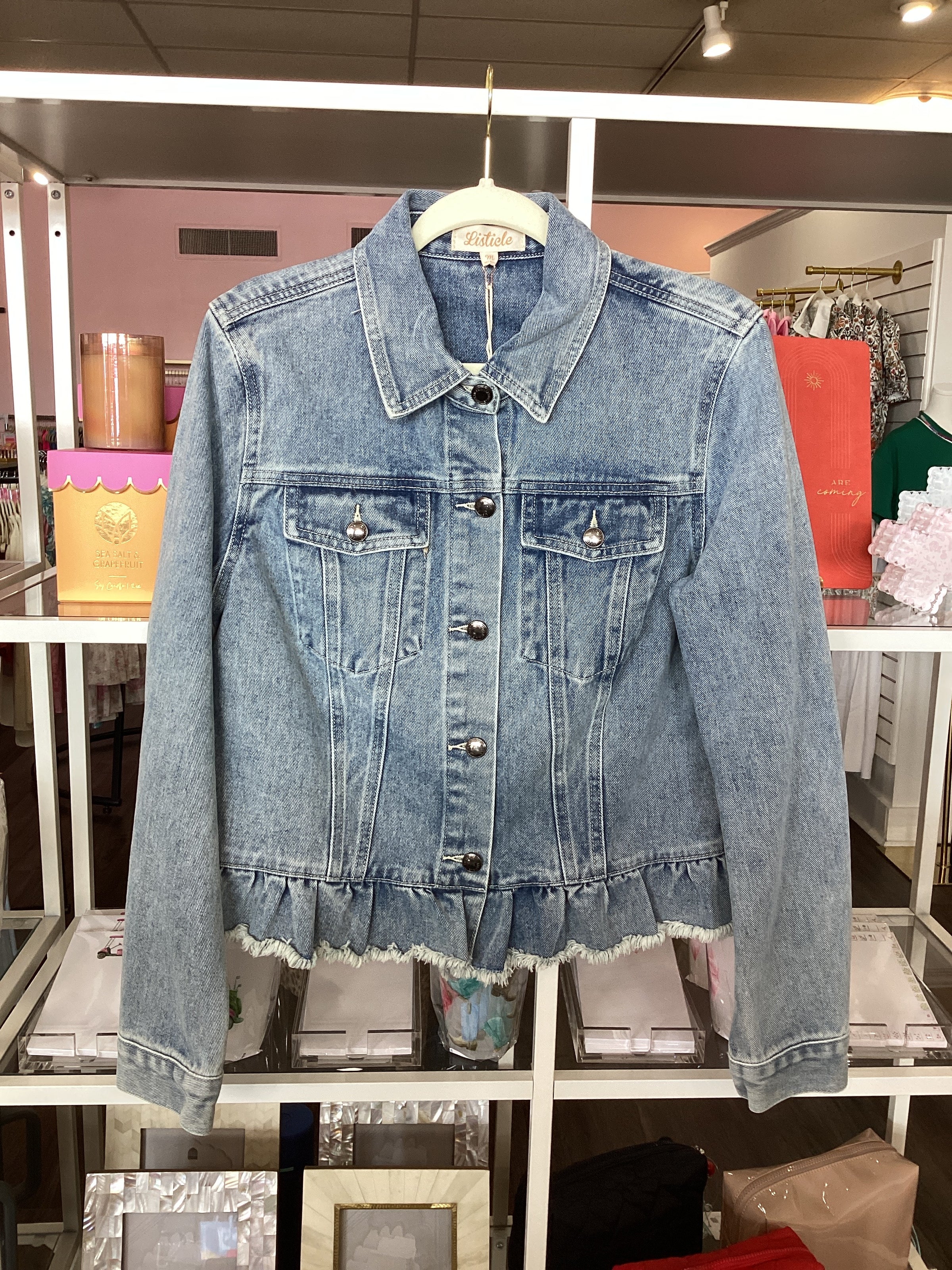 Ruffled Hem Denim Jacket