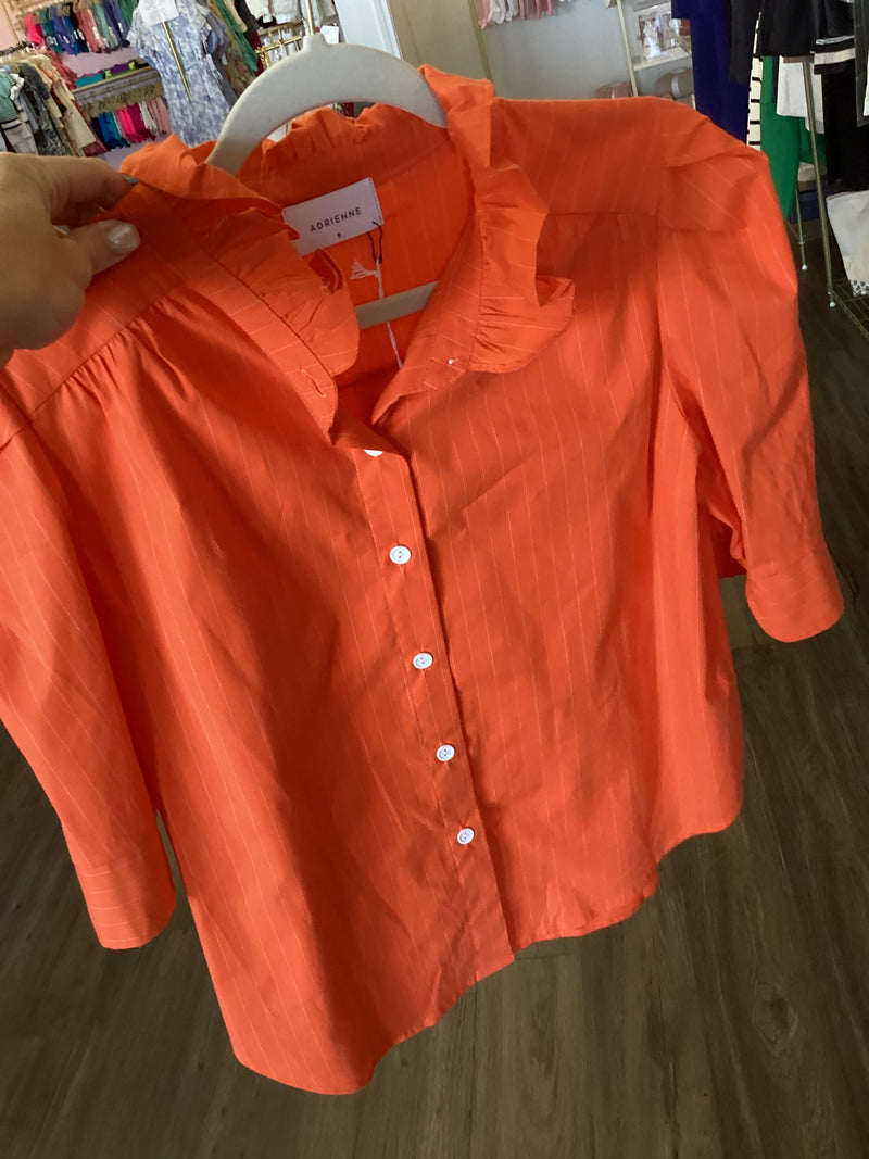 Orange Pinstripe Puff Sleeve Shirt