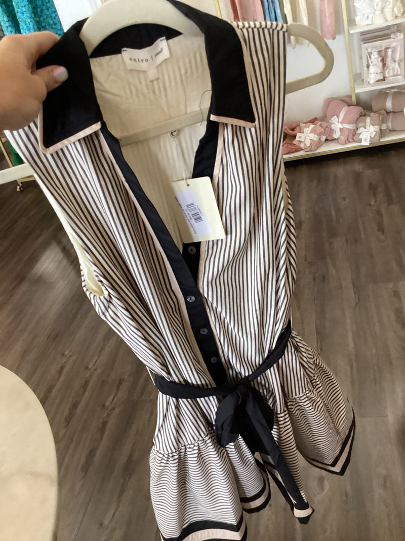 Entro black and cream tie waist dress